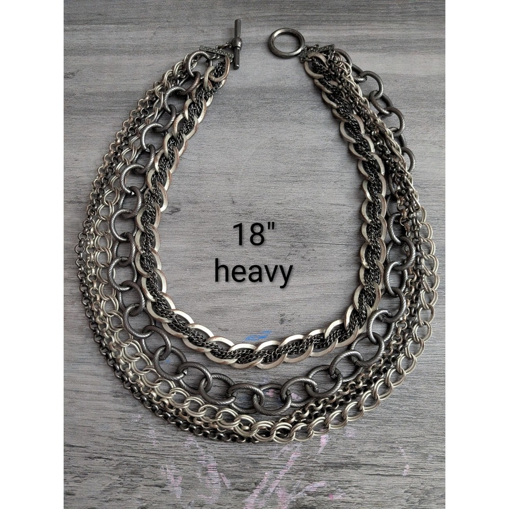 Multi Strand Mixed Metal Chunky Chain Statement Necklace 18 Inch Toggle Clasp